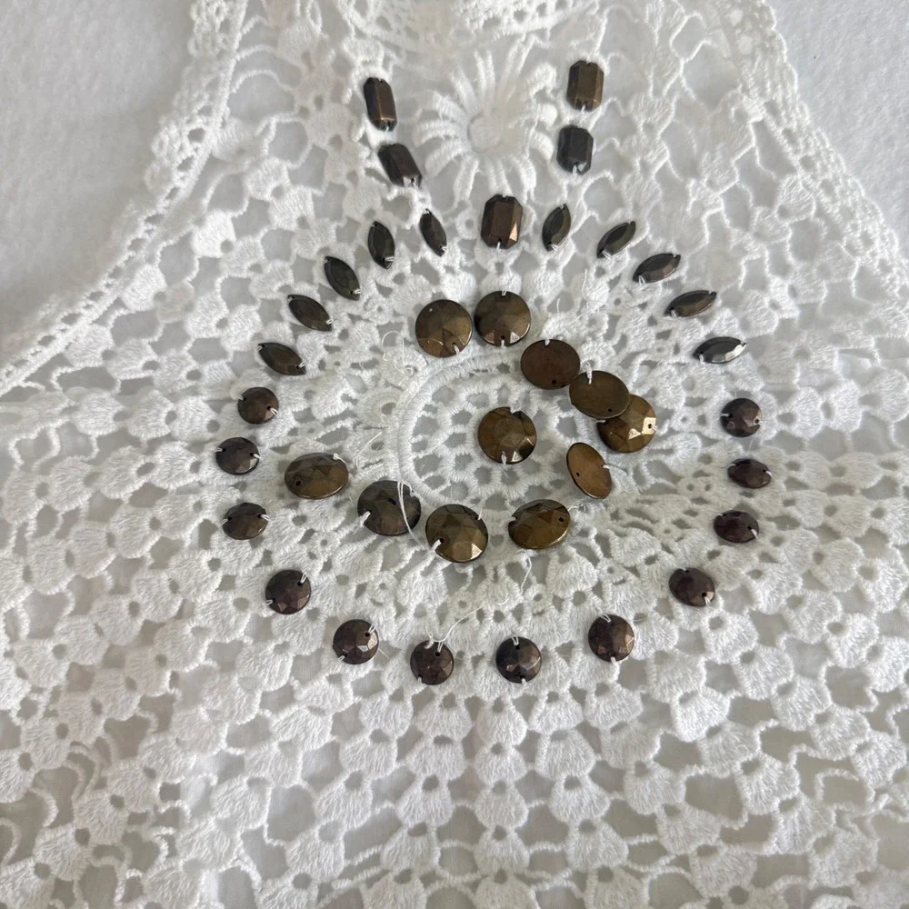 Venus Crochet Beaded Halter Maxi Dress Women XL White‎ Boho Gauze Smocked Back